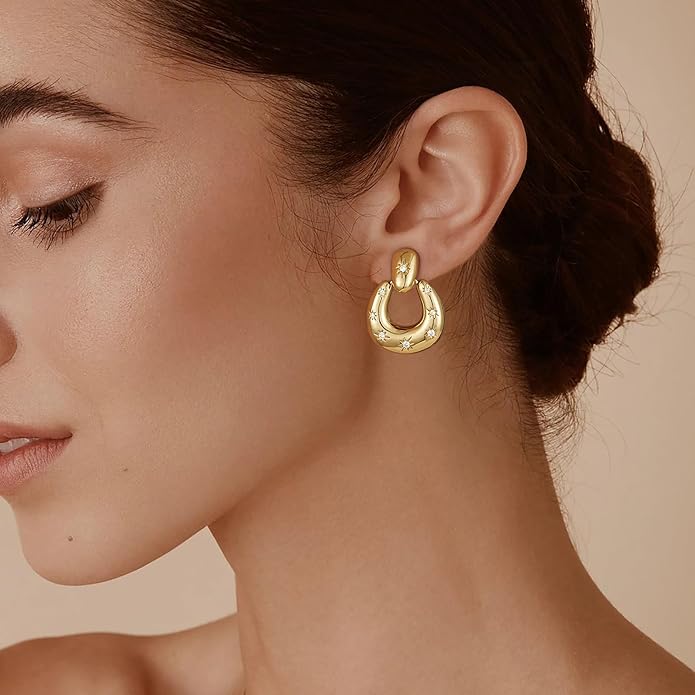 Clip on Earrings for Women Hypoallergenic Statement Retro Clip Earrings 14K Gold/Silver Plated Hoop Dangle Earrings 5A Cubic Zirconia Round Multiple Styles for Women Fashion Trendy Jewelry Gifts