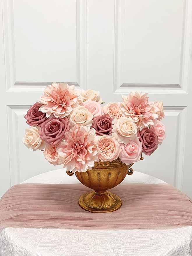 FACINOC Pink Roses Artificial Flowers Dusty Blush Fake Flower Bulk Box Set | - Image 6