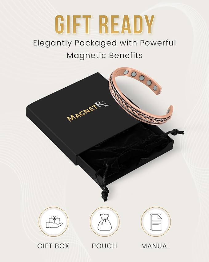 MagnetRX® Copper Magnetic Bracelets – Effective Pure Copper Bracelet for Men and Women – Copper Cuff Adjustable Magnetic Bracelet Bangles (Woven Inlay)