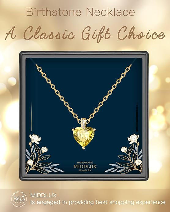 Genuine Birthstone Necklace for Women, Heart Love Necklace, Birthday Gifts for Her