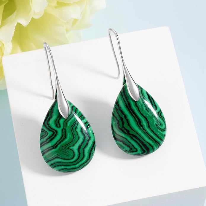 SELOVO Agate Teardrop Stone Grey Drop Earrings Fishhook Dangle Earrings for Women
