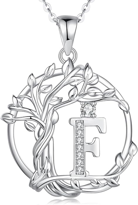 FANCIME Tree of life Initial necklaces for women, Sterling Silver Tree Jewelry Simulated Diamond Letter Pendant Cubic Zirconia CZ Personalized Birthday Mothers Day Gifts for Mom Wife Her