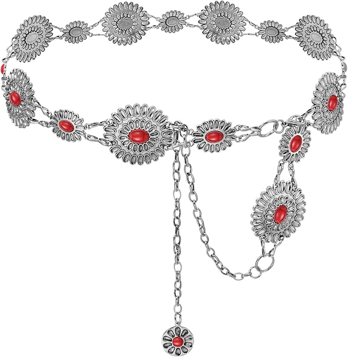 Women's Concho Chain Belt Western Cowgirl Metal Waist Chain Belt for Dress
