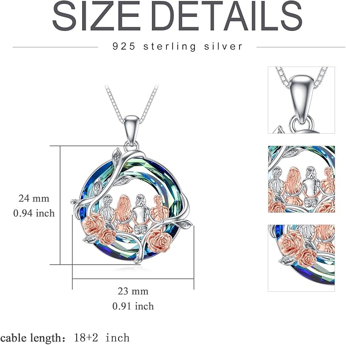 TOUPOP Sisters Gifts from Sister Necklace Sterling Silver Rose Flower with Crystal Jewelry Valentines Day Birthday Gifts for Women Best Friend Friendship