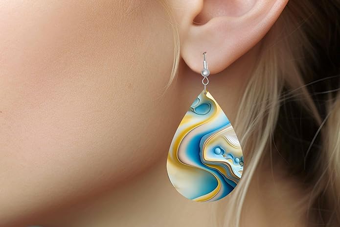 Teardrop Wood Earrings Light Weight Printed Image Dangle Jewelry, Fun and Funky Earrings