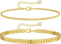 DEARMAY Dainty 14K Gold Plated Ankle Bracelets for Women, Waterproof 14K Gold Plated Link Chain Anklets Non Tarnish Set Pack Summer Beach Jewelry Gift