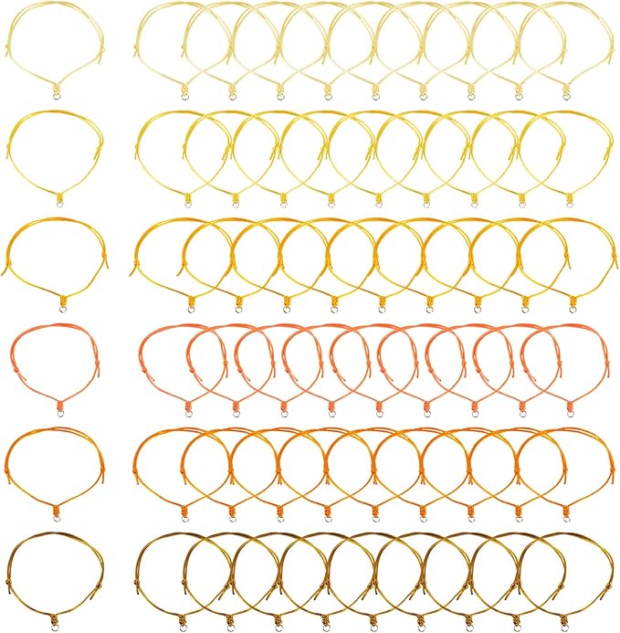60Pcs Adjustable Braided Cord Colorful Waxed Thread Half Finished Bracelet with Jump Rings Knotting Bracelet Ropes for Wrist DIY Women Jewelry Friendship Bangle Decor 2-3/8 Inch Long-Yellow