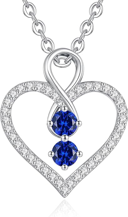 LOUISA SECRET Infinity Double Birthstone Necklace, 925 Sterling Silver Tiny Pendant Heart Necklace for Women Wife Her, Best Jewelry Gift Heart Jewelry Meaningful Gift for Valentine's Day, Christmas, Birthday Anniversary