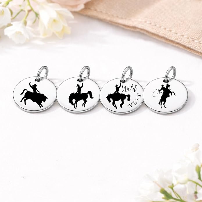 SM Design Western Charm Set of 4 – Stainless Steel Western Charms for Bracelets & Necklaces – Cowgirl, Ranch & Country Style Jewelry Charms – Western Gift for Women & Moms