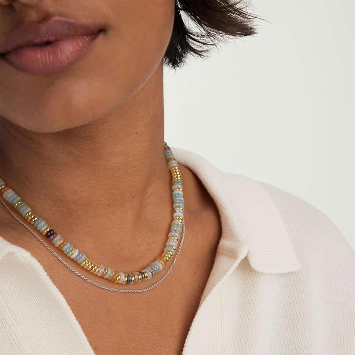 Beaded Necklace for Women, Colorful Boho Beach Handmade Bead Choker, 14K Gold Plated Stackable Bohemian Multicolor Natural Stone Necklace