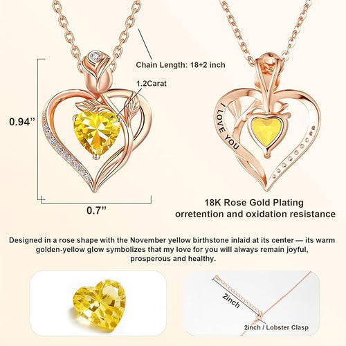 1.2CT Rose Heart Necklace Option of Moissanite or Lab-Grown Sapphire Ruby Emerald&More Necklace for Women Birthstone Girlfriend Necklace S925 Sterling Silver 18K White/Rose Gold Plated D Color VVS1 Gift for Wife Mother Daughter for Birthday Anniversary...