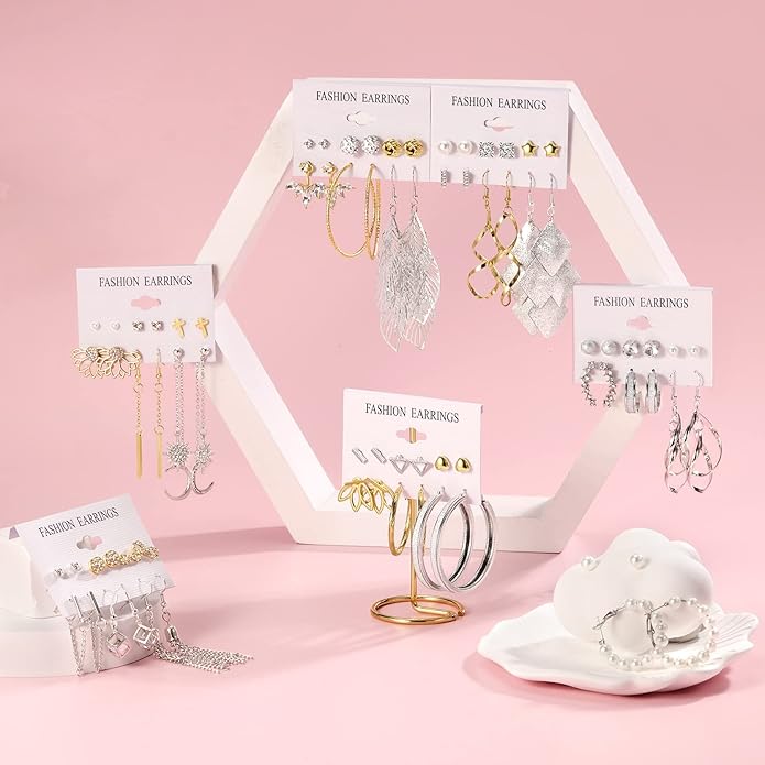 Earrings for Women, Funtopia 68 Pairs Drop Dangle Earrings, Fashion Statement Stud Earrings Pearl Earrings Set for Party Jewelry(Gold and Silver)