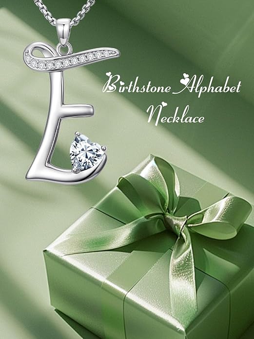 Valentines Day Gifts for Women Alphabet A to Z Initial Birthstone Pendant Necklaces for Women - 18k White Gold Plated Personalized Name Jewelry Valentine Mothers Day Birthday Gifts for Women Her Girlfriend