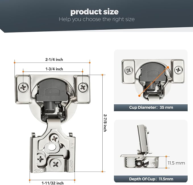Satin Nickel Cabinet Hinges, 3/8 Inch Overlay, 2 Pack | Stainless Steel Build - Image 3