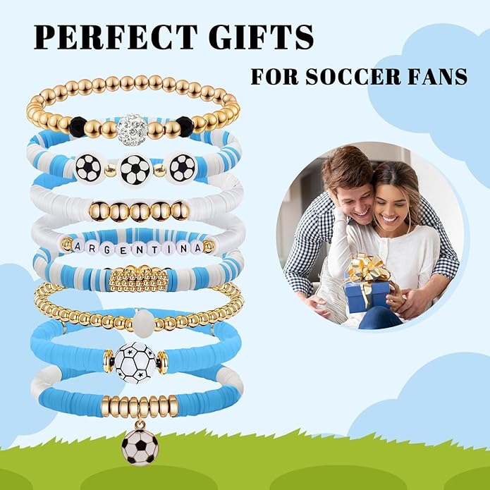 Game Day Bracelets for Women, Stackable Heishi Beaded Stretch Soccer Bracelet Soccer, World Soccer Cup Team Color Accessories & Outfits Jewelry, Soccers Dads Moms Coaches Fans Gifts