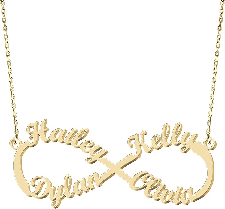 Personalized Gold Infinity Name Necklace with Heart Beautiful Arrow Anchor Compass Mountain Constellation Forever Love Pendant Jewelry Best Birthday Gift Ideas for Women Girls Mother Daughter Friendship