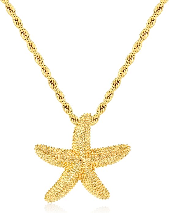 WOWORAMA Gold Necklace for Women Boho Spiral Conch Shell Necklace Starfish Necklace Vintage Ocean Sea Shell Choker Pendant Necklace Adjustable Summer Beach Jewelry