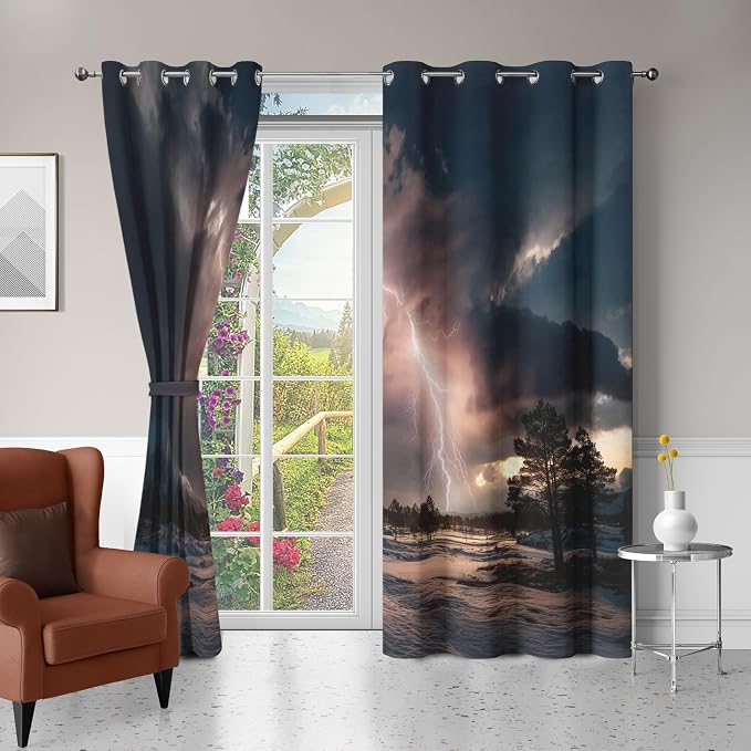 Thunderstorm Curtains 72 Inches Long, Lightning Nature Landscape Blackout - Image 4