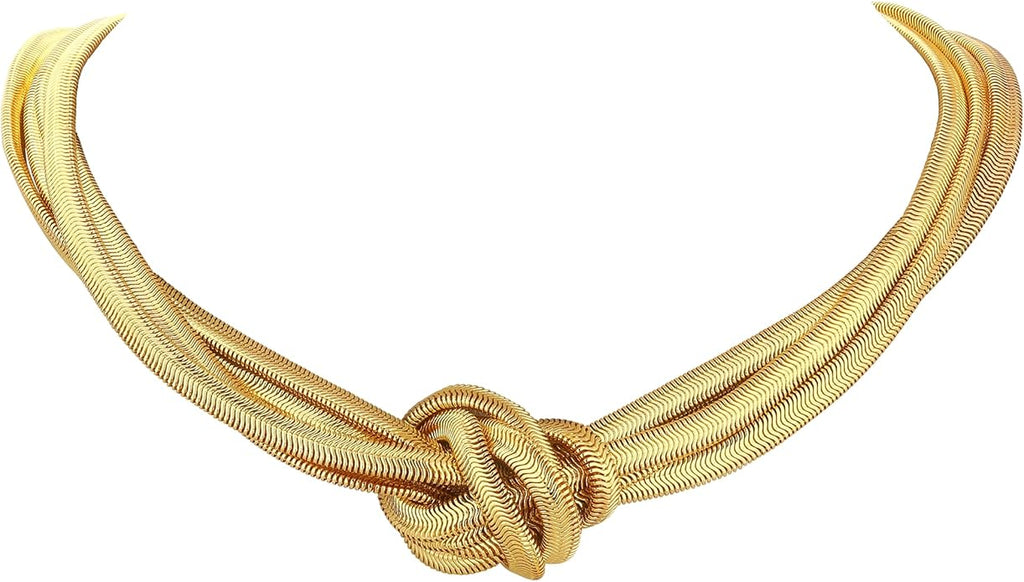 Chunky Gold Choker Necklace for Women, 14K Gold Plated Snake Chain Statement Necklace Triple Twsited Layered Choker Necklaces Jewelry Gifts