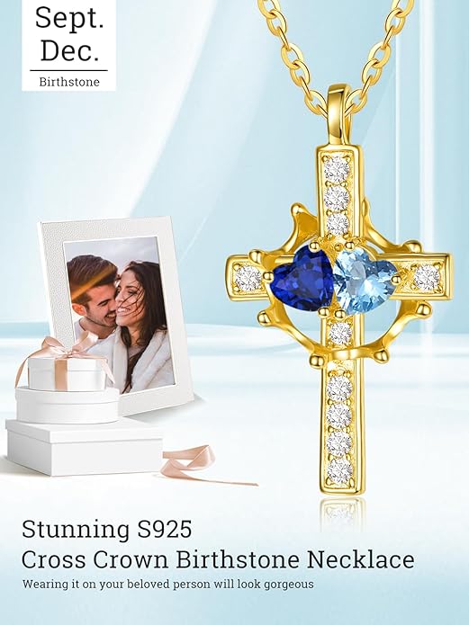 Valentine's Day Gifts for Wife 925 Sterling Silver Double Birthstone Pendant Necklaces I Love You for Always and Forever Necklace Anniversary Birthday Gifts for Wife Girlfriend Mom Her