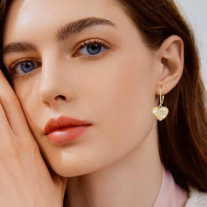 ALEXCRAFT 925 Sterling Silver Dangle Earrings, 14K Gold Plated Heart Waterdrop Earring for Women Trendy Hypoallergenic Leverback Earings Wedding Cubic Zirconia Dangle Earrings Jewelry for Women