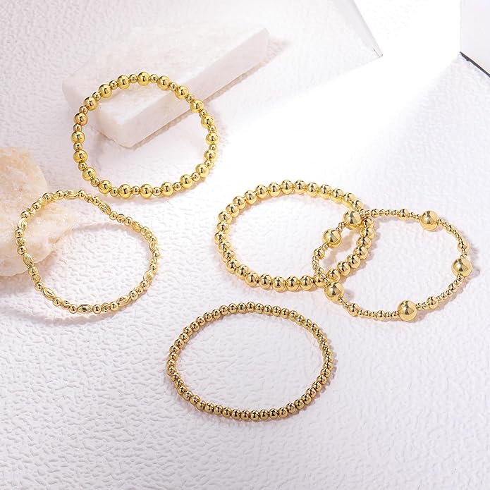 Gold Bracelets for Women Waterproof, 14K Gold Plated Beaded Cross Bracelets Set,Boho Stretch Bracelets Stackable Jewelry for Women Teenage Girls Jewelry Christmas Gifts