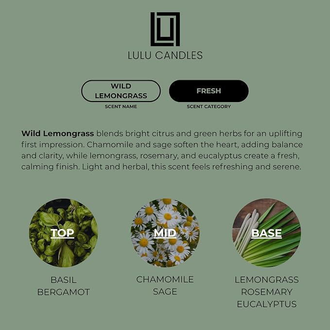 Lulu Candles | Wild Lemongrass | Luxury Scented Soy Jar Candle | Hand Poured in - Image 3