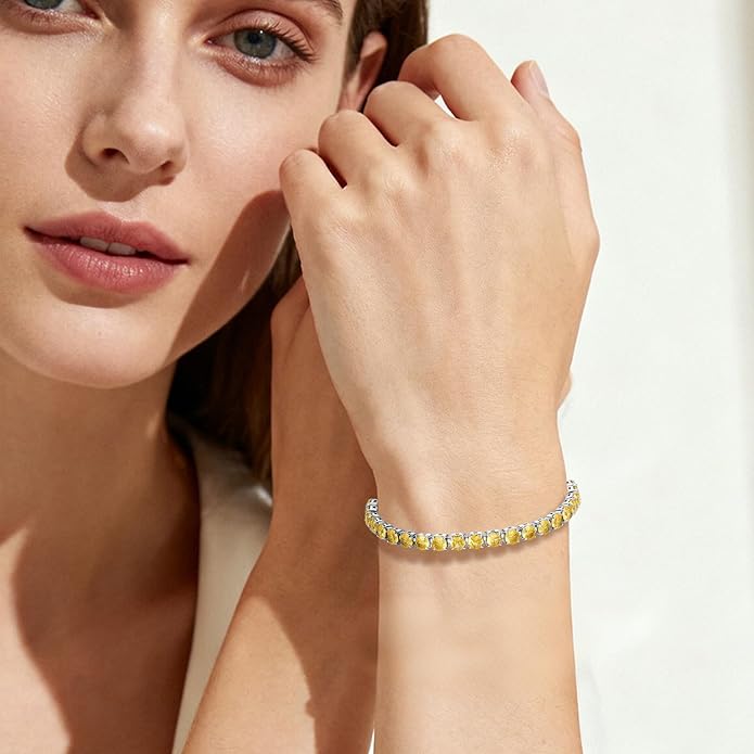 SUNFEEL Birthstone Bracelet Jewelry for Women Sterling Silver with Gold Plated Tennis Bracelet Classic Bolo Adjustable Chain Anniversary Birthday Gifts for Women Mom Wife Her