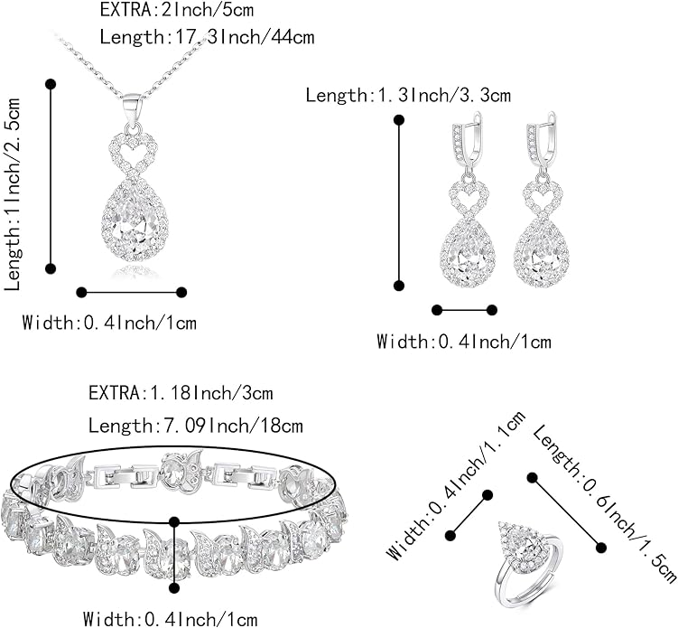 BriLove Wedding Jewelry Set for Women Bride Bridesmaid, Gorgeous Cubic Zirconia Teardrop Necklace Earrings Bracelet Adjustable Ring Jewelry Gift for Birthday/Anniversary/Mother’s Day