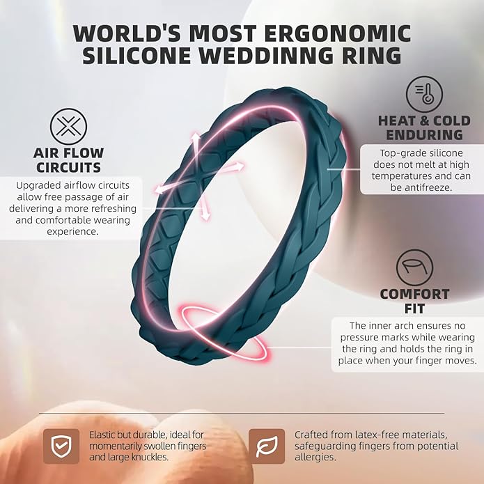 Egnaro Women's Wedding Bands, Silicone Thin and Stackable Rubber Engagement Ring, Variety Multipack With Breathable Grooves Workout Accessories
