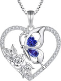 YL Women's Butterfly Necklace 925 Sterling Silver Flower Rose Pendant Birthstone Halo Jewelry