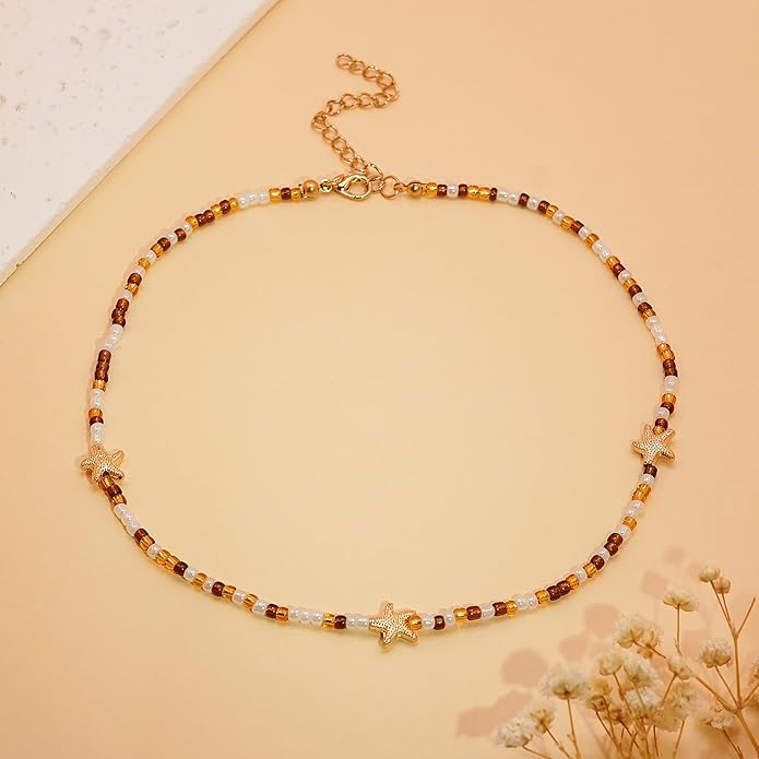 Women's Shell Starfish Boho Layered Beaded Necklace Choker for Summer Beach Vacation Gifts for Birthday/Anniversary/Christmas