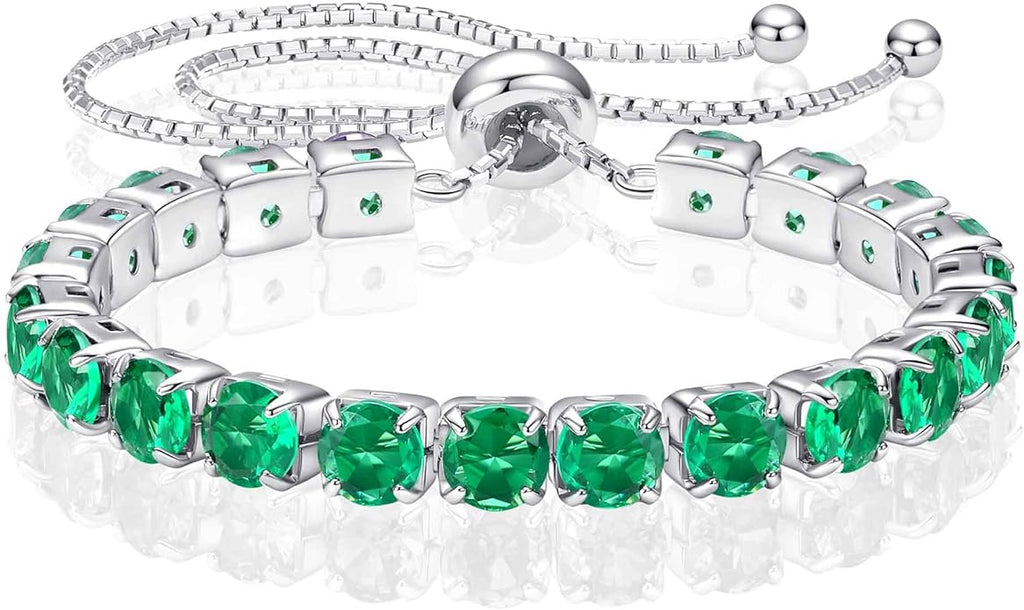 SUNFEEL Birthstone Bracelet Jewelry for Women Sterling Silver with Gold Plated Tennis Bracelet Classic Bolo Adjustable Chain Anniversary Birthday Gifts for Women Mom Wife Her