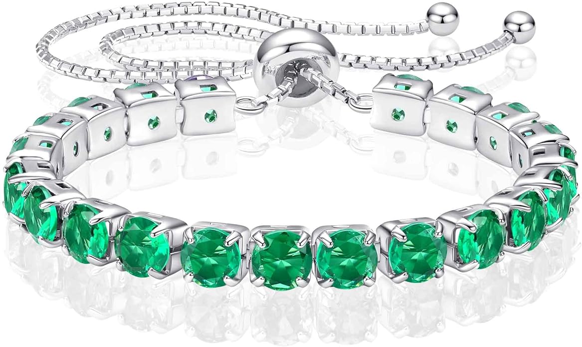 SUNFEEL Birthstone Bracelet Jewelry for Women Sterling Silver with Gold Plated Tennis Bracelet Classic Bolo Adjustable Chain Anniversary Birthday Gifts for Women Mom Wife Her