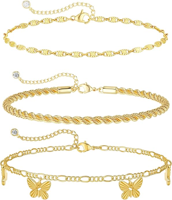 Anklets for Women 14K Gold Silver Plated Ankle Bracelets Trendy Waterproof Boho Anklets Set Adjustable Dainty Cute Diamond Beaded Heart Non Tarnish Summer Beach Jewelry Gift