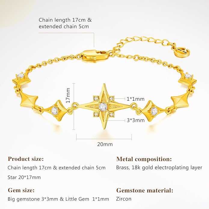 Cicy Bell Womens 18k Gold Plated White Shell Cubic Zirconia Square Cross Adjustable Chain Link Bracelets 6.69" with 2" Extender