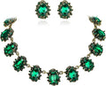 BriLove Victorian Style Statement Necklace Pierced Earrings Jewelry Set for Women Crystal Floral Cameo Inspired Oval Jewellery for Party Prom