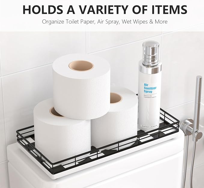 Toilet Paper Basket Organizer, Oak Wood Toilet Tank Tray - Image 2