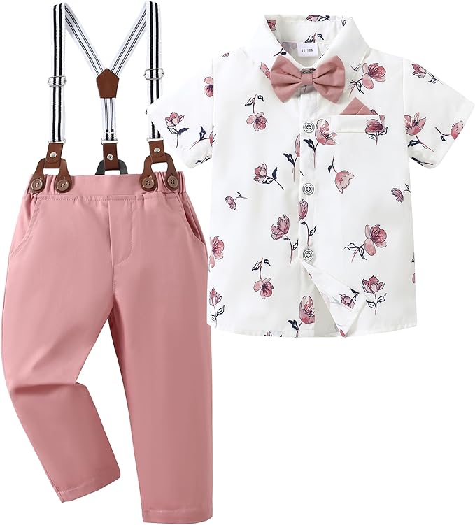 nilikastta Boy Suit Toddler Boy Outfit Boy Dress Shirt with Bowtie/Suspender Pants Gentleman Wedding Outfits 1-10 Years