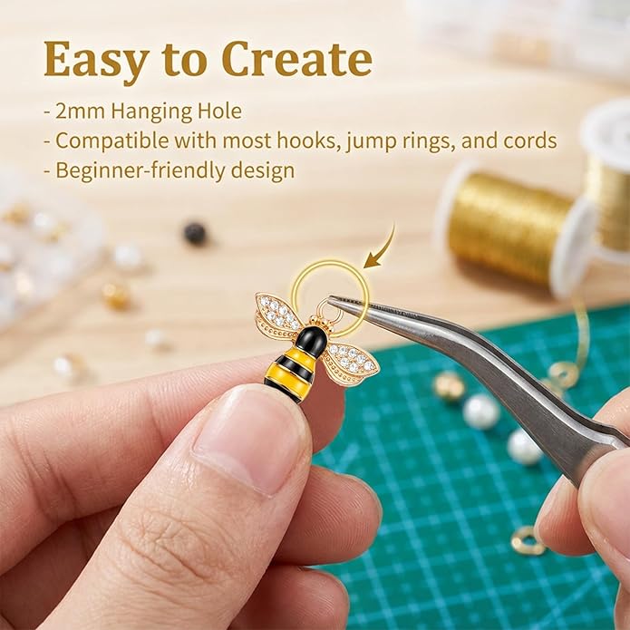 Larrel 30PCS Bee Charm Pendants with Rhinestone, Alloy Enamel Bee Charms Pendants, Cute Honeybee Charms for Jewelry Making, DIY Craft, Earring, Necklace and Bracelet