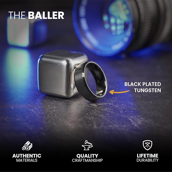 Manly Bands: Mens Black Plated Tungsten and Black Zirconium Wedding Bands and Rings - Comfort Fit and Stylish Black Rings for Men, Free Silicone Ring Included