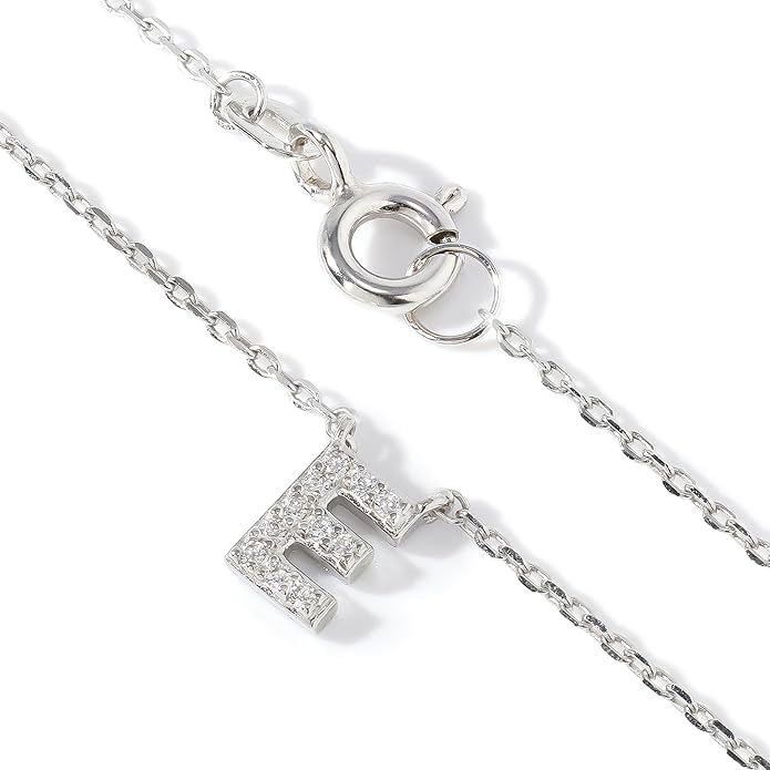 JTV Sterling Silver Initial Necklace for Women, 0.13 CTW White Cubic Zirconia Letter Pendant, Rhodium-Plated, Personalized Monogram Jewelry, Gift Box Included, 18”