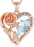 925 Sterling Silver Double Birthstone Rose Flower Heart Jewelry Necklaces for Women Anniversary Love Forever Necklaces for Her Birthday Gifts for Wife Girlfriend Mom Mothers Day Rose Gold