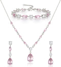 Crysdue Teardrop Bridal Jewelry Set for Wedding Party, Silver/14K/Rose Gold Plated Prom Costume Jewellery for Bride Bridesmaids Women, Cubic Zirconia Necklace Dangle Earrings Bracelet