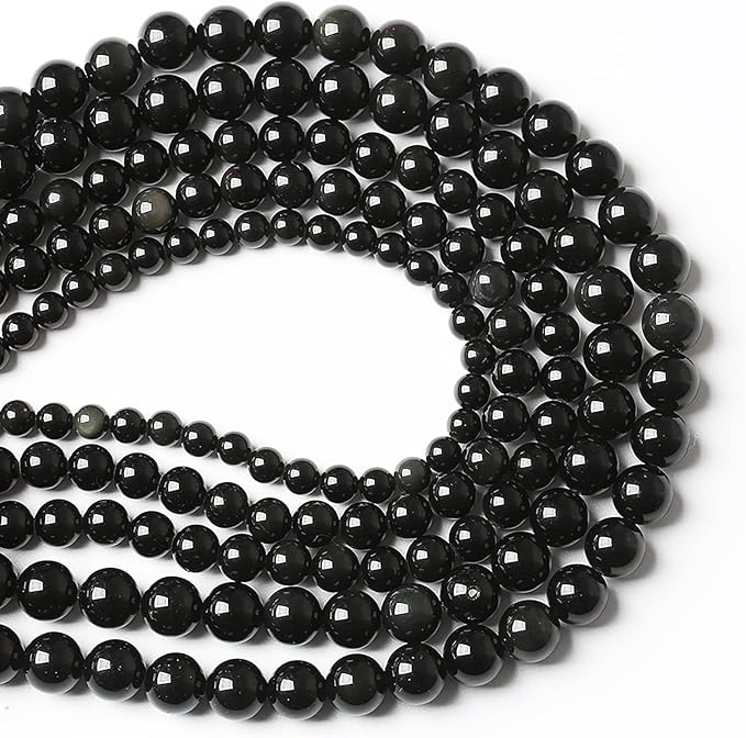 38PCS 10mm AAA Natural Black Obsidian Stone Beads Gemstone Round Loose Beads for Jewelry Making DIY Bracelet Necklace 15" Inch