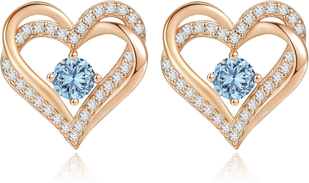 CDE Forever Love Heart Stud Earrings for Women, 925 Sterling Silver Birthstone Heart Stud Earrings Christmas Day Mother's Day Gift Anniversary Birthday Jewelry Gifts for Women Wife Her