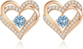 CDE Forever Love Heart Stud Earrings for Women, 925 Sterling Silver Birthstone Heart Stud Earrings Christmas Day Mother's Day Gift Anniversary Birthday Jewelry Gifts for Women Wife Her