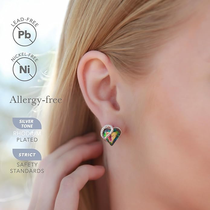 Leafael Infinity love Heart Birthstone Stud Earrings for Women, Valentine's Day Gifts for Mom, Wife, and Her, Silver Plated Birthday Jewelry