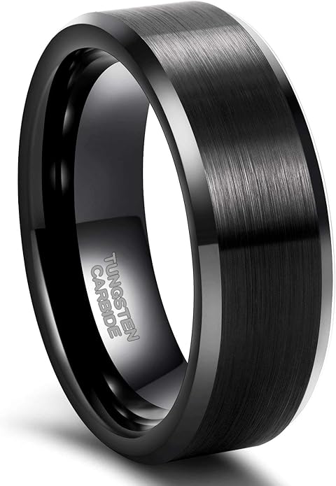 Frank S.Burton 3mm 4mm 6mm 8mm Black/Silver/Rose Gold Tungsten Rings for Women Men Wedding Band Engagement Ring Comfort Fit Beveled Edges Size 4-15