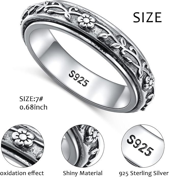 Ladytree Anxiety Relieve Rings 925 Sterling Silver Spinner Fidget Ring Worry Stress Relieving Boredom ADHD Autism Ring Platinum Plated Jewelry Birthday Gifts for Women Men